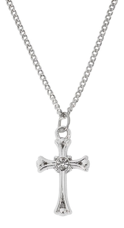 RF CRYSTAL STONE CROSS ON 16-18" ADJUSTABLE CHAIN