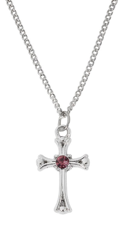 RF DARK AMETHYST STONE CROSS ON 16-18'' ADJUSTABLE CHAIN