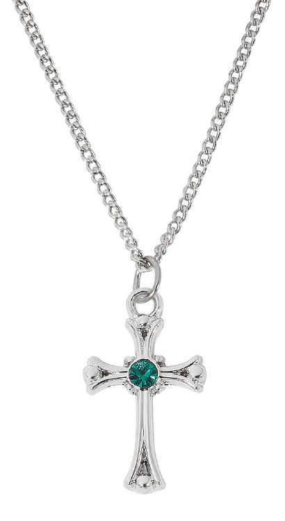 RF EMERALD STONE CROSS ON 16-18'' ADJUSTABLE CHAIN