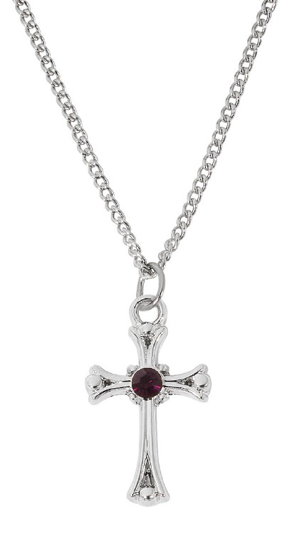 RF GARNET STONE CROSS ON 16-18" ADJUSTABLE CHAIN