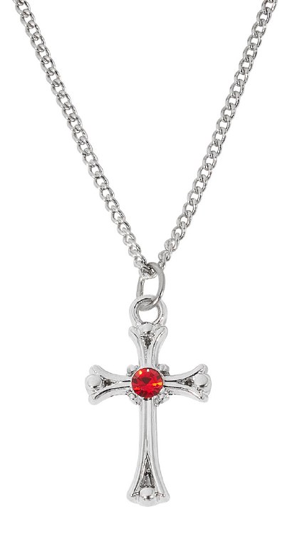 RF RUBY STONE CROSS ON 16-18'' ADJUSTABLE CHAIN