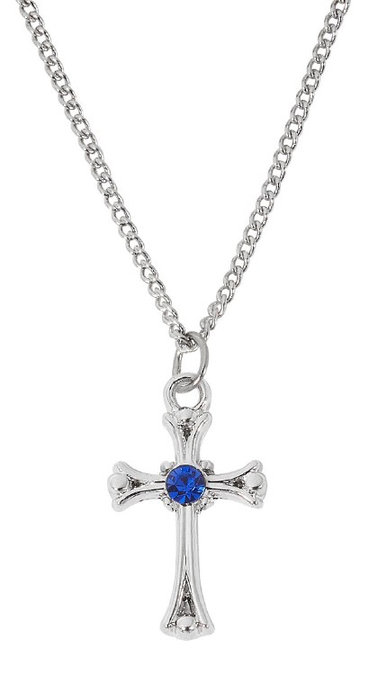 RF SAPPHIR STONE CROSS ON 16-18'' ADJUSTABLE CHAIN