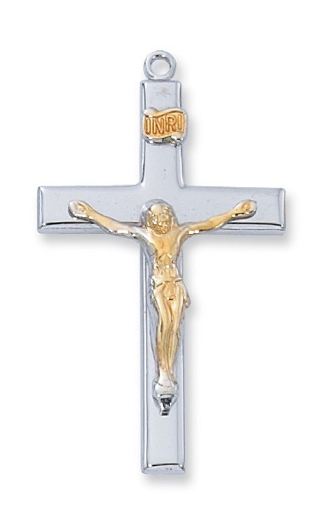 RF OVER PEWTER TOW TONE CRUCIFIX WITH24'' STAINLESS STEEL CHAIN