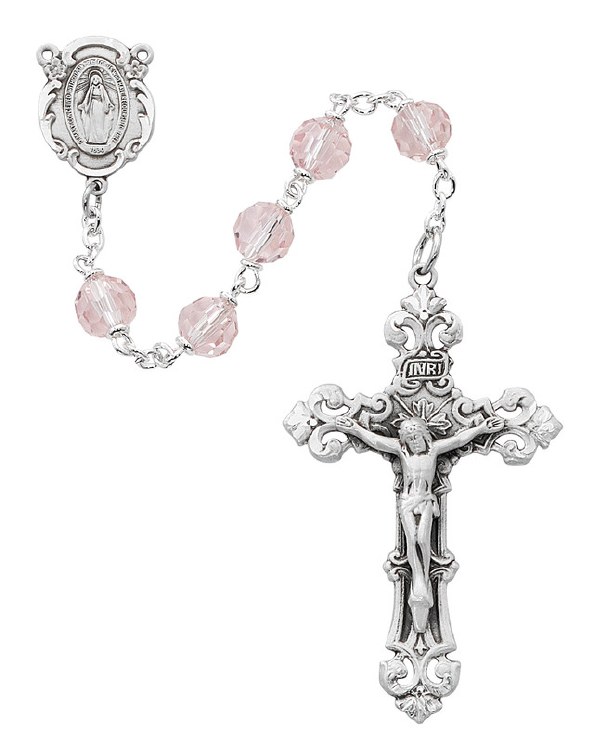 RHODIUM 7MM PINK TINCUT ROSARY