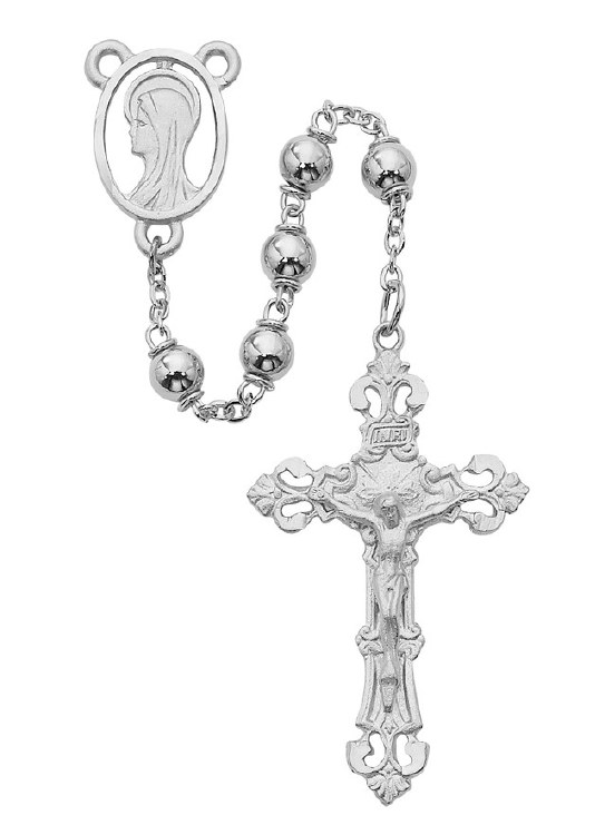 RHODIUM SILVER BEAD ROSARY