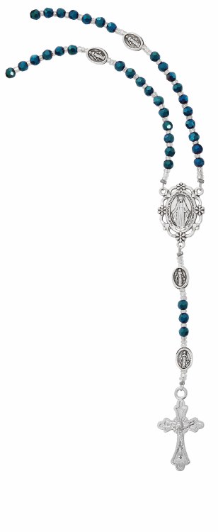 BLUE CRYSTAL ROSARY NECKLACE
