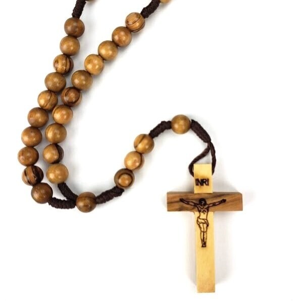 OLIVE WOOD ROSARY ON CORD