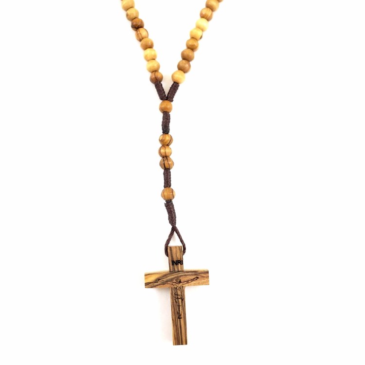 OLIVE WOOD ROSARY ON CORD