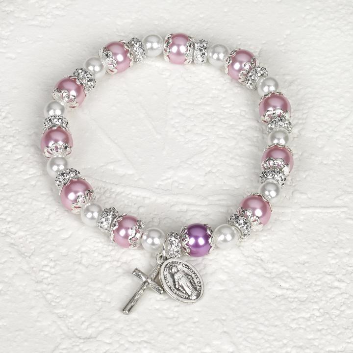 PINK ROSARY BRACELET WITH PEARLS