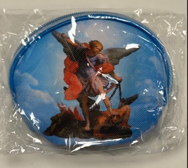 ST MICHAEL ROSARY POUCH ROUND