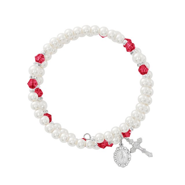 rUBY AND PEARL FULL ROSARY WRAP BRACELET
