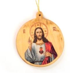 SACRED HEART OLIVE WOOD ORNAMENT