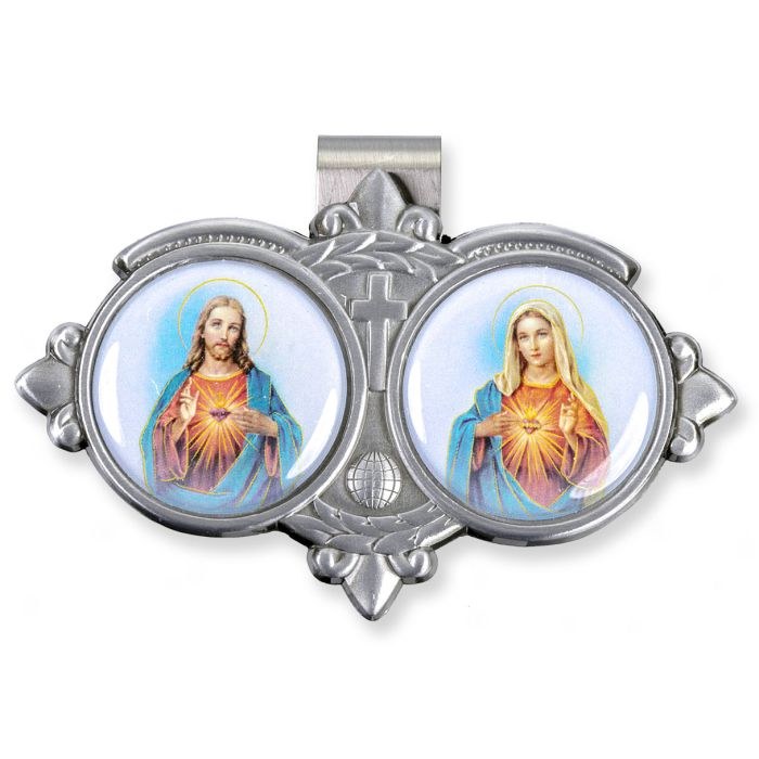 SACRED HEART &amp; IMMACULATE HEART RESIN VISOR CLIP