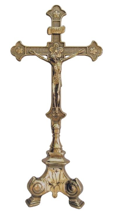 SHINY BRASS STANDING CRUCIFIX