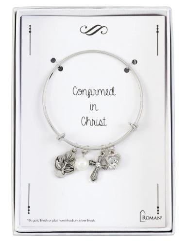 SILVER CONFIRMATION BRACELET DOVE, CROSS, PEARL AND HEART