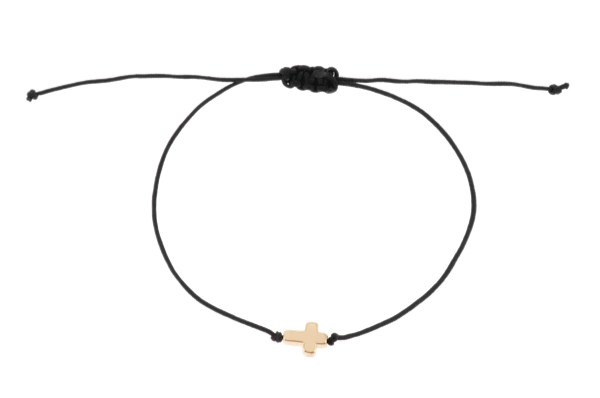 SIMPLE GOLD CROSS BLACK STRING BRACELET