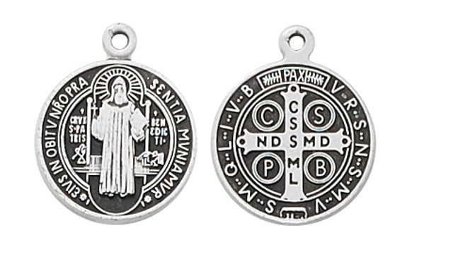 ST. BENEDICT MEDAL ON 16-18'' PLATINUM PLATED CHAIN