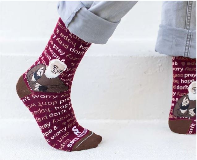 ST. PADRE PIO PRAY, HOPE, DONT WORRY ADULT SOCKS