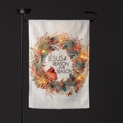 JESUS IS THE REASON SOLAR GARDEN FLAG &amp; STAKE