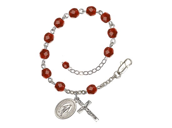 SILVER PLATED RUBY ROSARY BRACELET WITH DIVINE MERCY AND CRUCIFIX