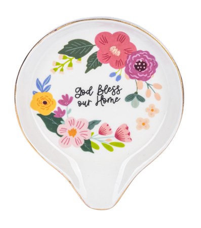 GOD BLESS OUR HOME FLORAL SPOON REST