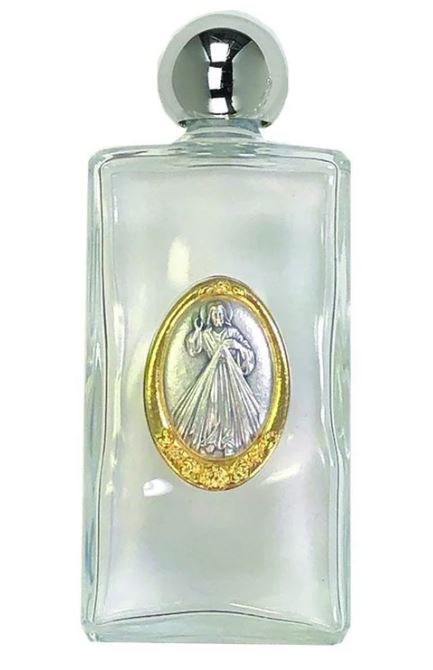 SQUARE DIVINE MERCY LARGE GLASS HOLY WATER BOTTLE