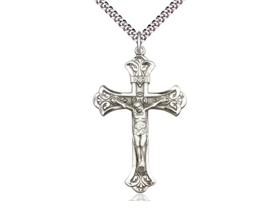 STERLING SILVER CRUCIFIX WITH 24'' CRUB CHAIN