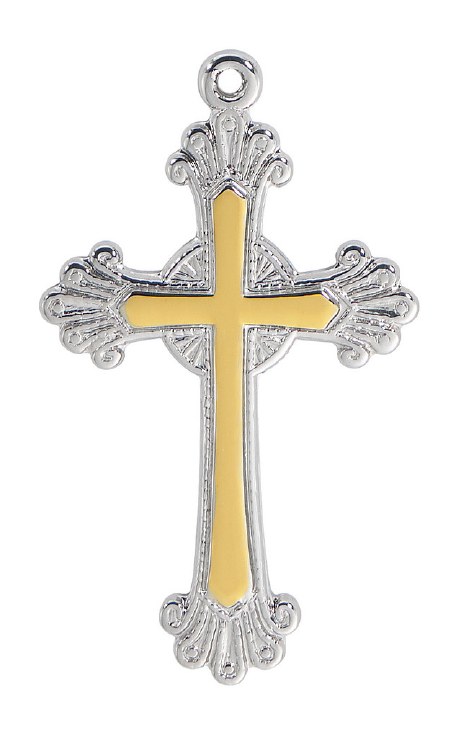 STERLING SILVER TWO - TONE CROSS WITH 18'' STAINLESS STEEL CHAIN