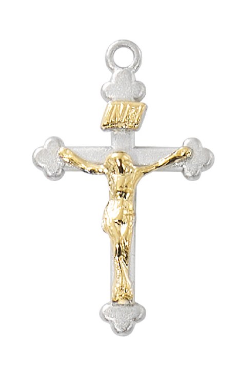 STERLING SILVER TWO TONE CRUCIFIX WITH 18'' CHAIN