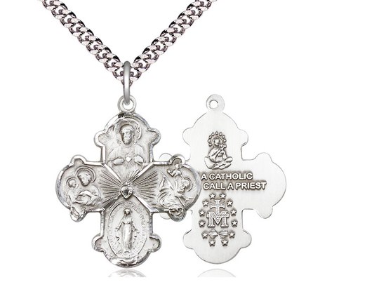 STERLING SILVER 4 WAY BMEDAL WITH 24'' CHAIN