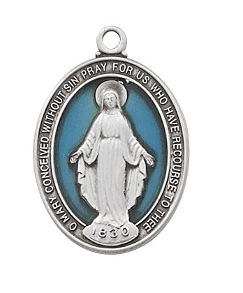 SS BLUE MIRACULOUS MEDAL 18&quot; CHAIN