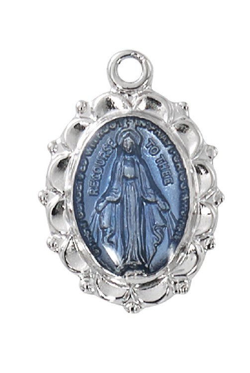 STERLING SILVER BLUE MIRACULOUS MEDAL WITH 16-18'' CHAIN