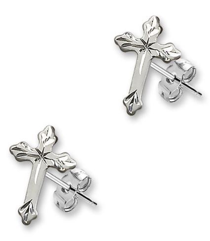 SS CROSS POST EARRING ENGRAVED