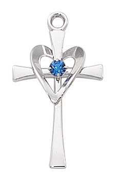 SS CROSS W/BLUE STONE