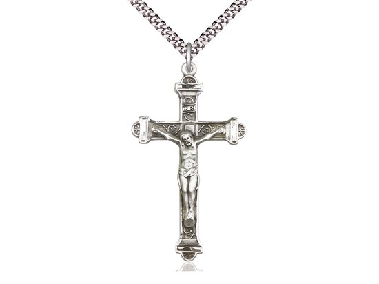 STERLING SILVER CRUCIFIX DETAILED WITH 24'' CHAIN