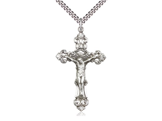 STERLING SILVER FANCY CUTOUT CRUCIFIX WITH 24'' CHAIN