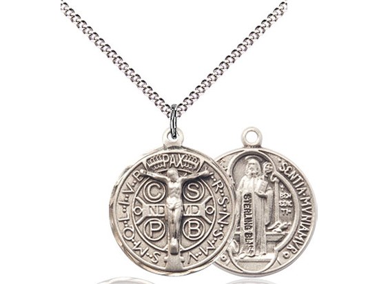 STERLING SILVER CRUCIFIX ON BENEDICT MEDAL