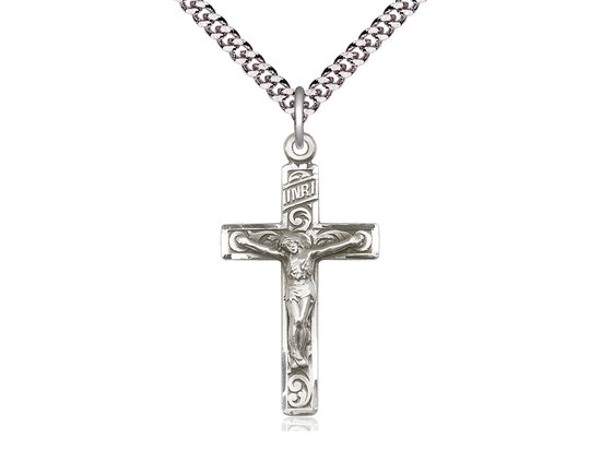 STERLING SILVER SQUARE EDGE CRUCIFIX WITH 24'' CHAIN