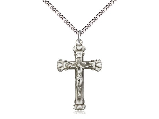 STERLING SILVER HEART CRUCIFIX WITH 18'' CHAIN