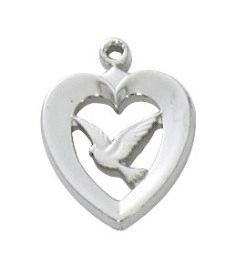 SS HEART WITH DOVE 18&quot; CHAIN