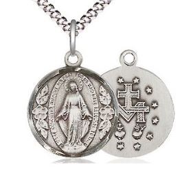STERLING SILVER MIRACULOUS MEDAL 18INCH LIGHT CRUB CHAIN