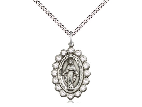 STERLING SILVER MIRACULOUS MEDAL WITH CRYSTAL