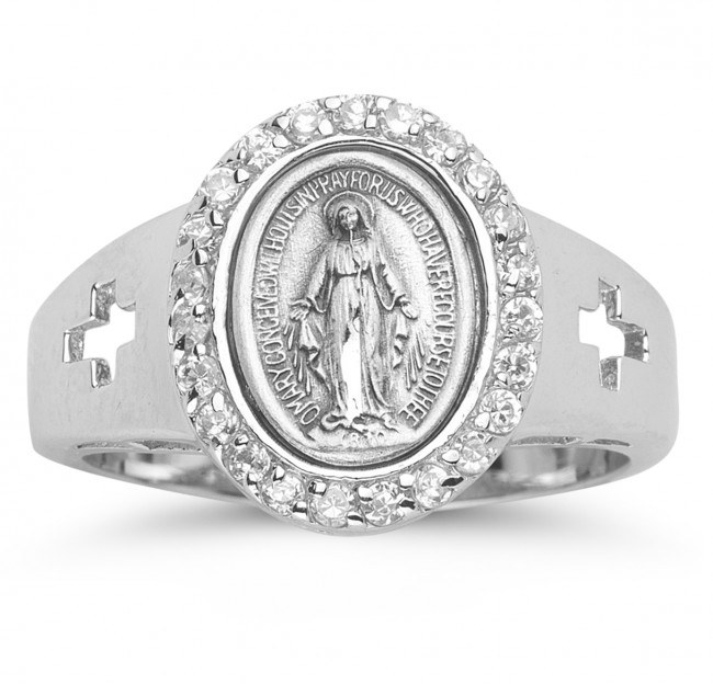 SS MIRACULOUS MEDAL CRYSTAL CZ SIZE 6 RING