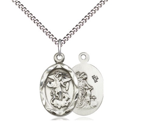 STERLING SILVER OVAL ST. MICHAEL MEDAL WITH 18'' CHAIN