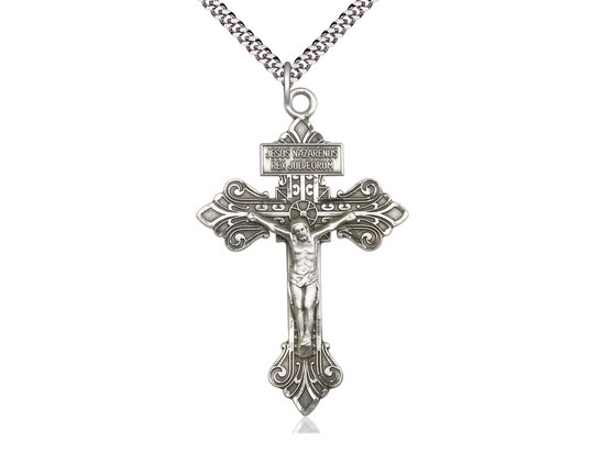 STERLING SILVER PARDON CRUCIFIX WITH 24'' CURB CHAIN