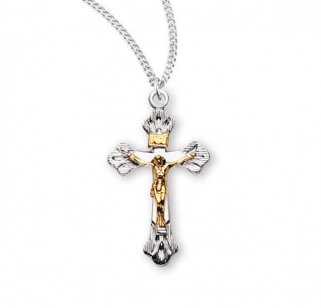 SS TWO TONED FLARE TIPPED CRUCIFIX