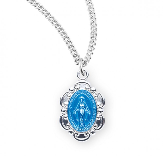 SS SMALL BAROQUE BLUE ENAMELED MIRACULOUS MEDAL - Divine Mercy Gift Shop