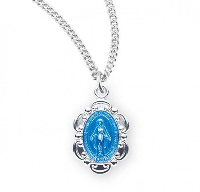 SS SMALL BAROQUE BLUE ENAMELED MIRACULOUS MEDAL