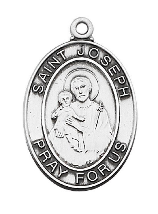 STERLING SILVER ST. JOSEPH MEDAL WITH 24'' CHAIN