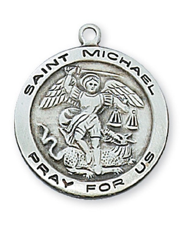 STERLING SILVER ST. MICHAEL ROUND MEDAL